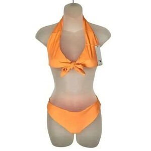 Almost Naked Orange Tie Bust Halter Thong Bikini S